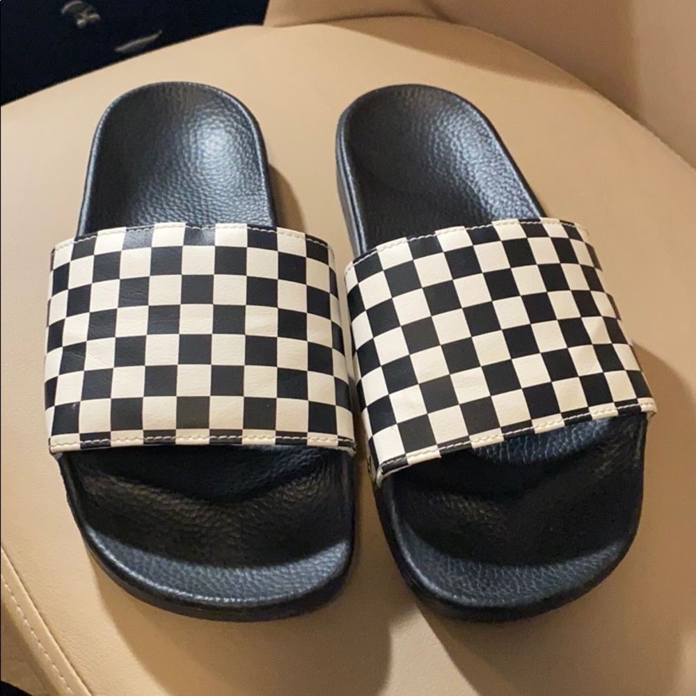 Checkered Vans slides